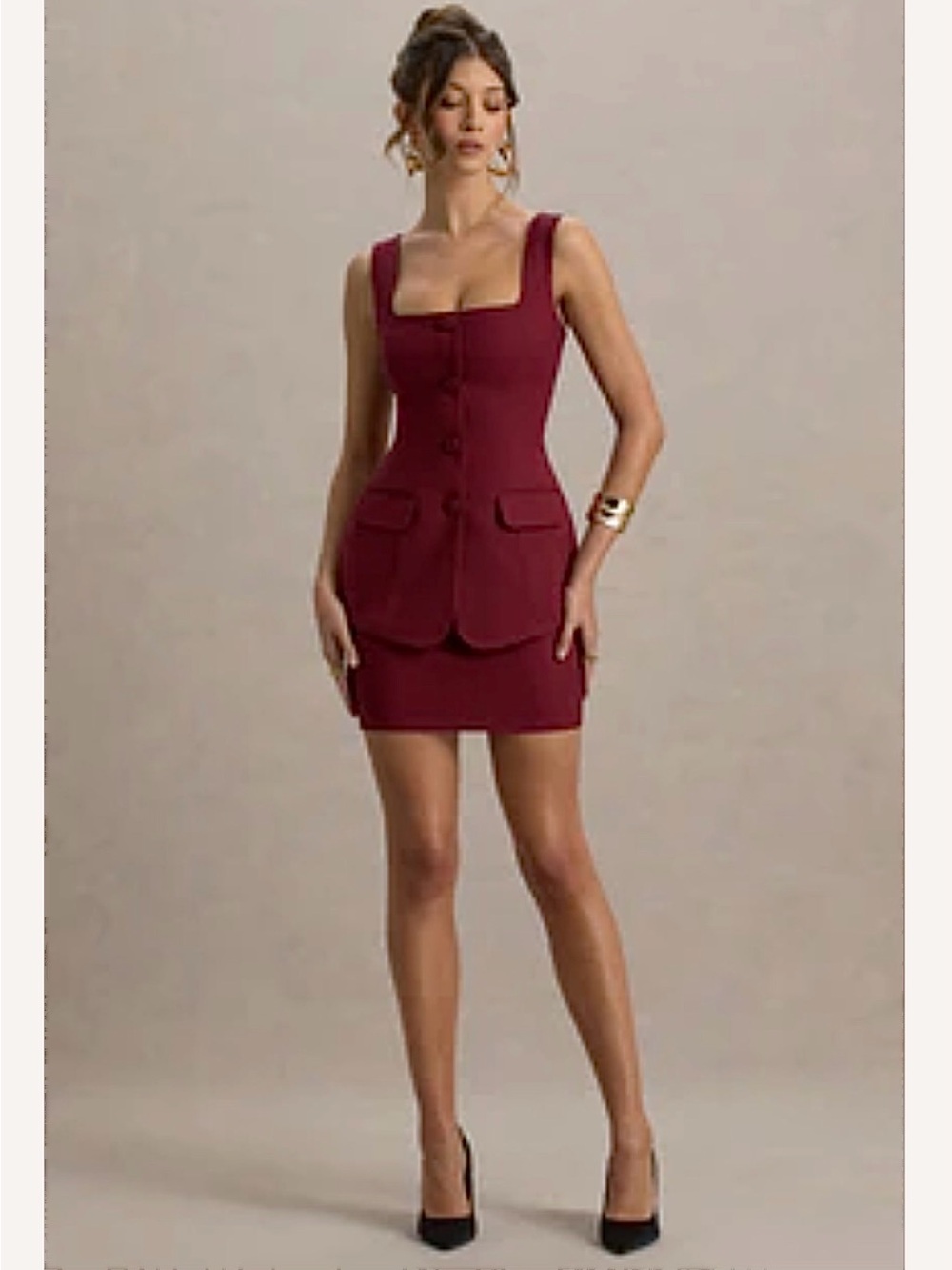 BRAND NEW with tags! Club L London Burgundy Square-Neck Mini Dress